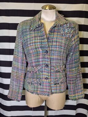 Vintage Multicolor Tweed Women's Jacket - Textured Coat